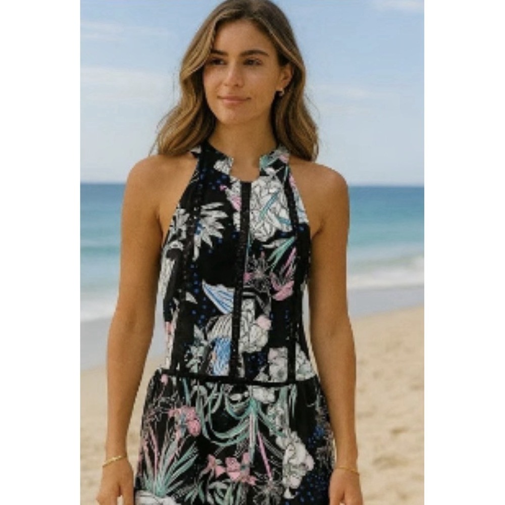 Jasse Endless Summer Maxi Dress Floral Halter Open Back‎ Bow Size XL